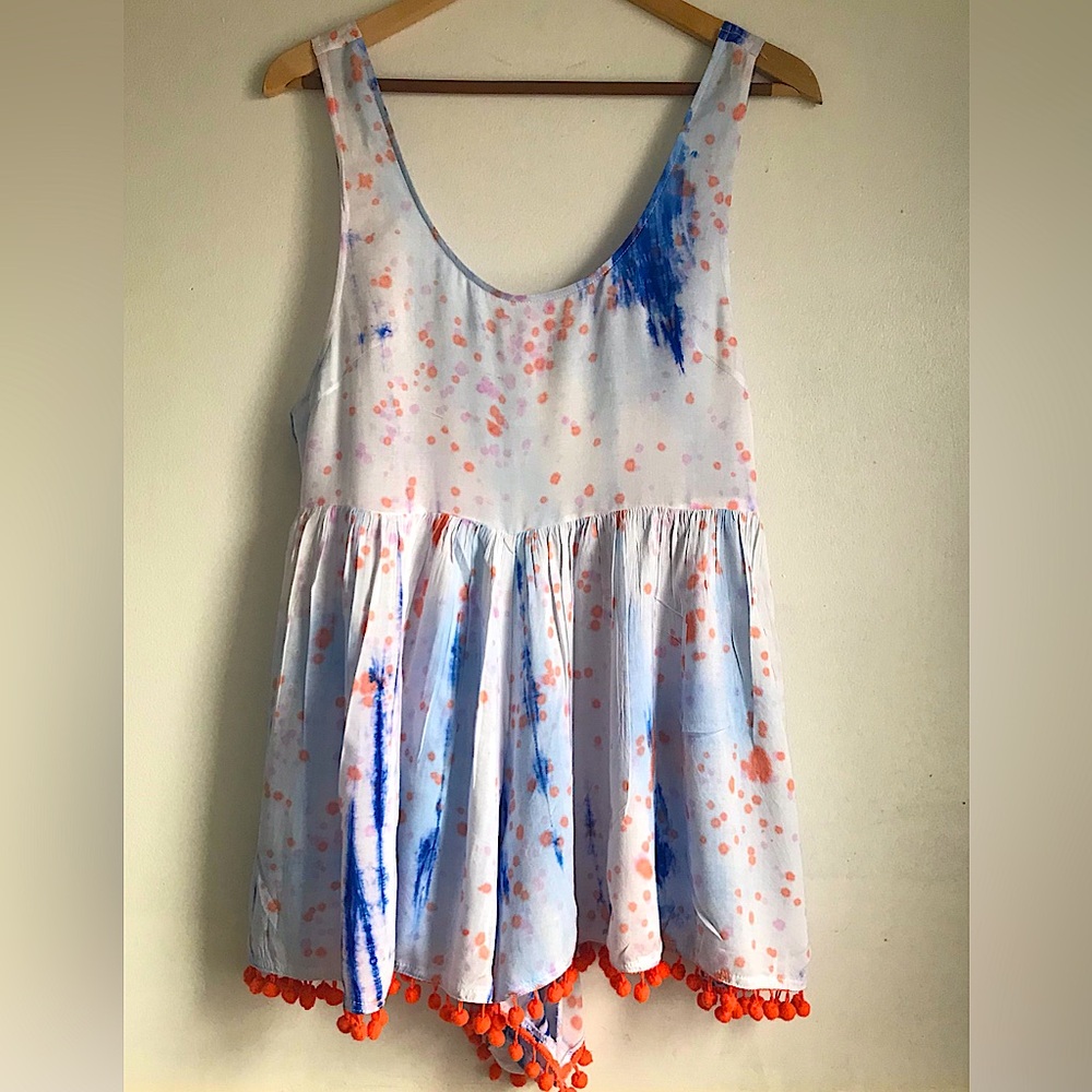 Millau White and Blue Romper with Orange Accents